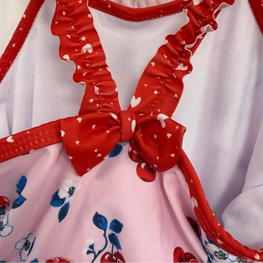 NWT Nicole Miller 1 Piece Swimsuit Toddler Girls 18m Pink Cherry Blossom *read